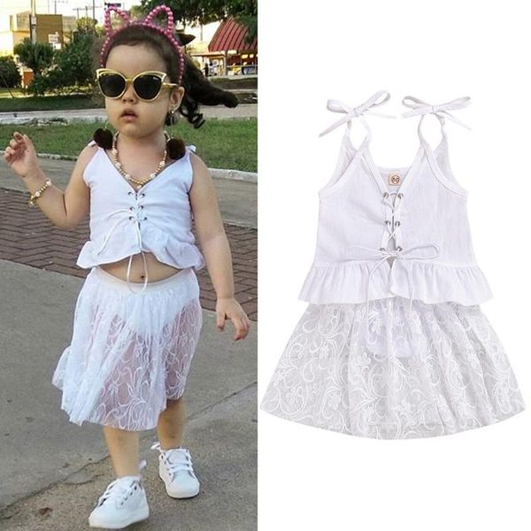 

без рукавов оборками жилет топы новорожденных девочек одежда летняя мода кружева сетки тюль юбка малышей девочек одежда наборы, White