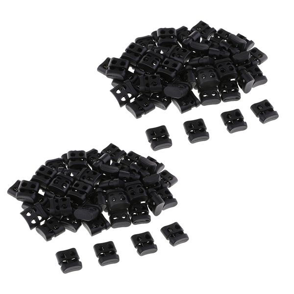 

100pcs black plastic non-slip double hole string cord locks for shoelace bag