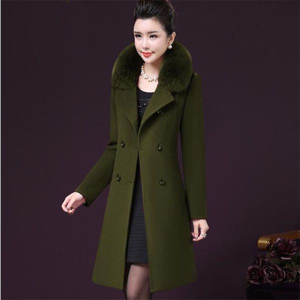 

2019 winter clothes wool coat women armygreen coat korean autumn female woolen fashion double-breasted jacket elegant blend, Black