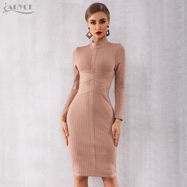 

adyce платья 2019 новая зима bodycon платье повязки женщин sexy nude с длинным рукавом midi клуб платье vestidos celebrity партии вечера, Black;gray