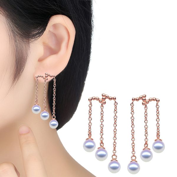 

double fair drop earring for women star imitation pearl light yellow white gold color tassel ear line fashion jewelry kbe053, Silver