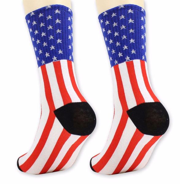 

men women cotton blend cycling breathable  anti slip high flag printed gift stockings striped daily washable sport socks, Black