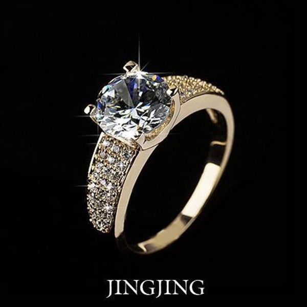 

18k gold plated 2ct round cut swiss zirconia diamond with micro cz setting bridal rings (jingjing jr027a, Golden;silver