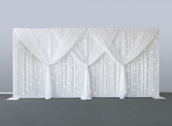 

10ft x 20ft starlit wedding backdrops pure white stage curtain wedding decoration background veil including curtain and lighting 75