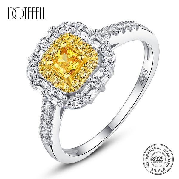 

doteffil 925 sterling silver yellow birthstone brilliant engagement rings for women fashion bridals rings fine jewelry, Golden;silver