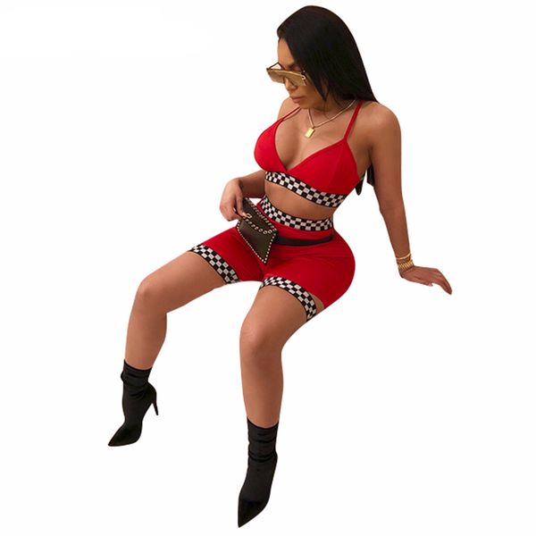 

Sexemara Sexy Two Piece Set Summer Outfits Crop Top And Pants Checkerboard Short Sets For Women Tracksuits Club Wear
