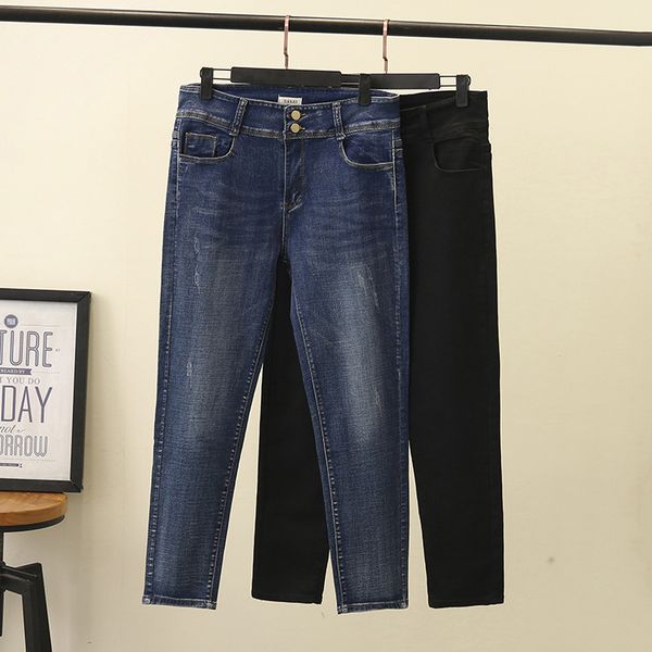 

плюс размер повседневные джинсы 2019 осень женщины моды сыпучие натяжные денима щиколоток штаны h6-8018, Blue