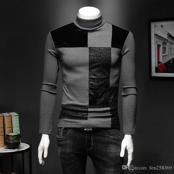 

stitching high collar men's tide warm bottoming shirt korean version of the slim thick long-sleeved shirt fashion compassionate, White;black