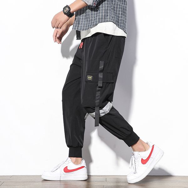 

streetwear hip hop cargo pants men 2019 autumn mens baggy pockets ribbon joggers pants men western style black harem