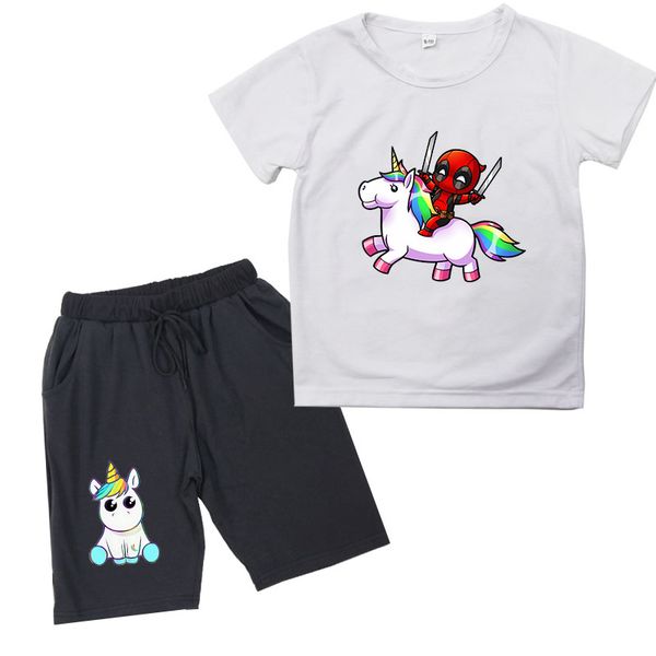 

unicorn print brand boys clothing children summer boys clothes cartoon streewear kids boy clothing set t-shit+pants cotton, White