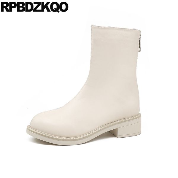

white ladies women ankle boots 2019 round toe chunky designer shoes block fall autumn short casual black fashion low heel