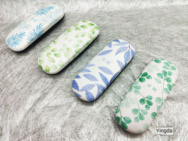 

myopia metal case case myopia glasses plate frame large fresh eye protection leaf printing leather glasses box iron box batch