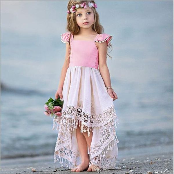 

retail baby girls irregular hollowed-out lace dresses ins children fly sleeve backless swallow tail casual dresses kids boutique clothes, Red;yellow