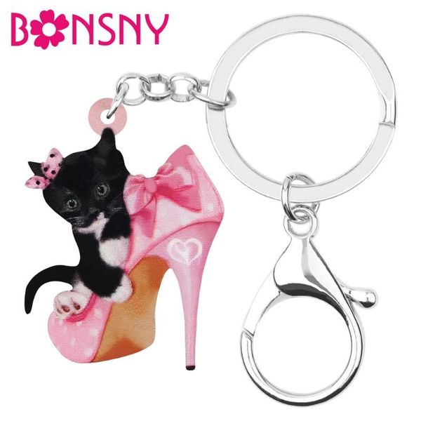 

acrylic valentine's day high heels black cat key chains rings bag car wallet decoration keychain for women girl teen gift, Silver