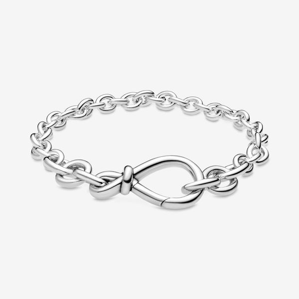 100% 925 Sterling Silver Silver Chunky Infinity Knot Chain Bracelet Moda Mulher Acessórios de jóias de noivado de casamento