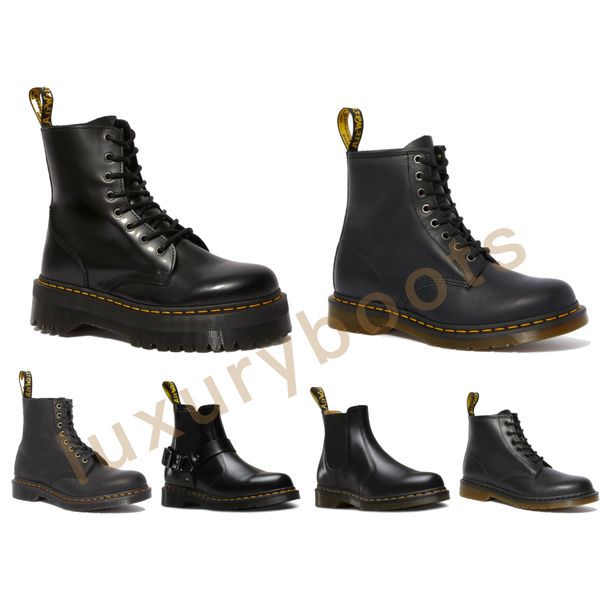 

luxury boots 8 eyes a heel-loop yellow stitching men booties women boots martin 1460 2976 101 smooth classic martin shoes doc martens eu36, Black