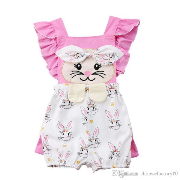 

easter baby girls rabbit print rompers cartoon infant bunny jumpsuits 2019 summer fashion boutique kids climbing clothes, Blue