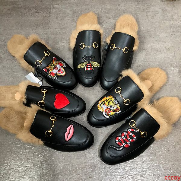

mens designer princetown fur slippers fur mules flats chain ladies casual shoes women mens loafers muller slipper shoes furry slides w1