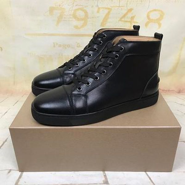 

wholesale famous designer brand for men gold silver rhinestone red bottom sneakers lovers genuine leather high casual flats shoes m609, Black