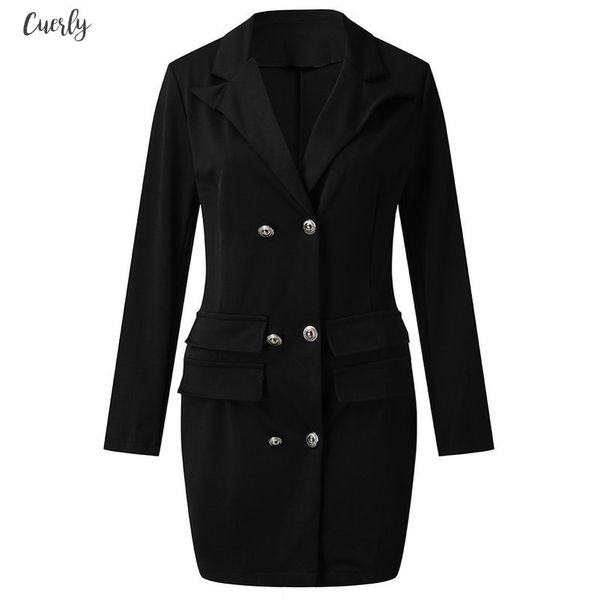 

double breasted gold summer button front black military style women long sleeve dress female high street elegant shirt sukienka g3, Black;gray
