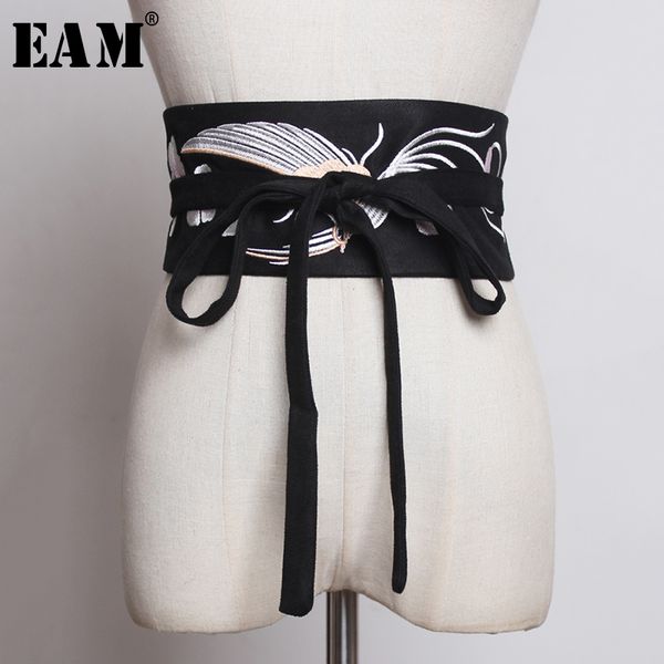 

eam] 2019 new spring summer dark blue personality brief bandage vintage embroidery women belt fashion tide all-match jx957, Black;brown