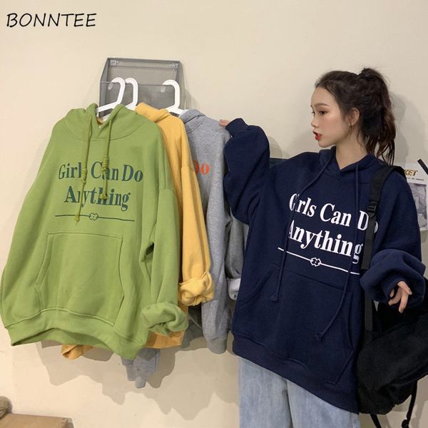 

with hat hoodies women loose daily all-match fashionable students korean style street wear harajuku medium-long letters pockets, Black