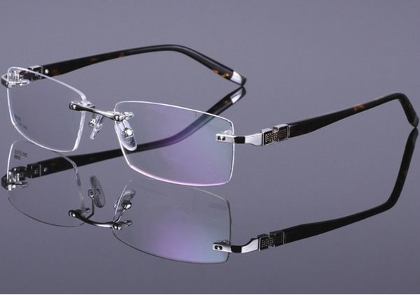 

luxury-classical optical prescription glasses frame rimless rectangular frame with plank legs style three colors eyeglasses for men's 5