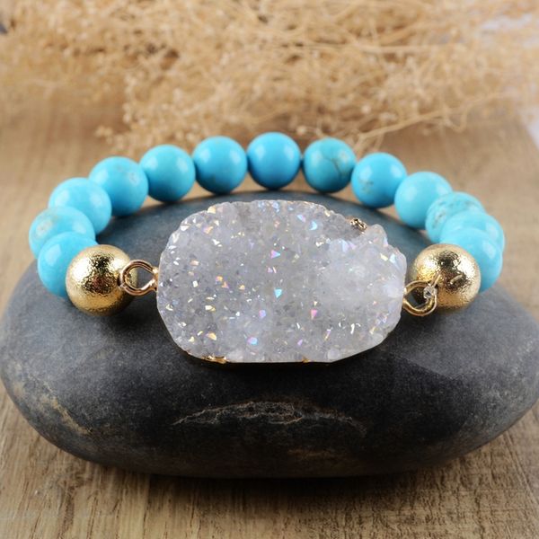 

drusy браслет ручной работа природных агаты druzy шарм бисер браслеты boho женщина браслет healing кристалл девушка подарки, Golden;silver