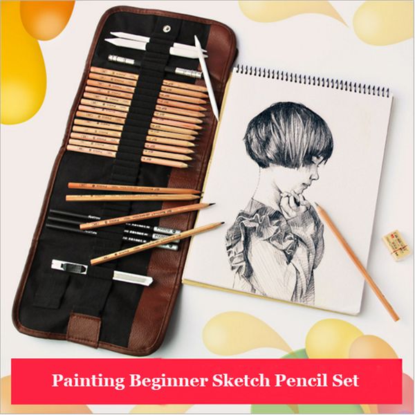 

18 pcs sketch pencil set professional sketching drawing kit wood pencil bags for painter school students art supplies