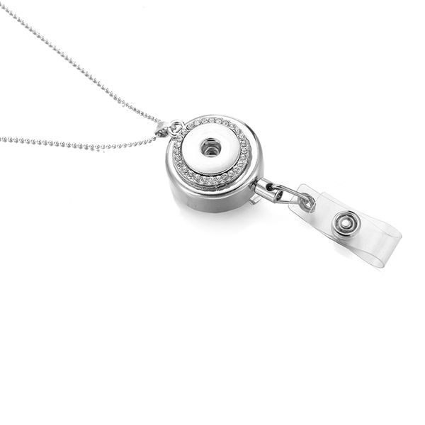 

luwellever 033 fit 18mm snap button retractable pull badge reel id lanyard name tag card badge holder reels keyring chain clips necklace, Silver