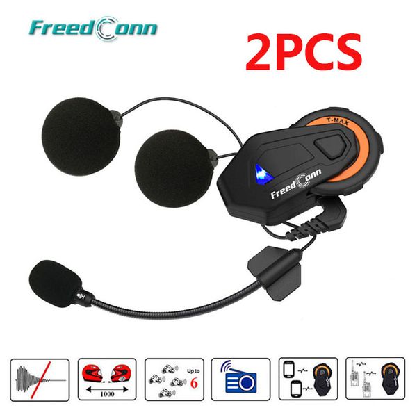 

motorcycle intercom conn 2pcs t-max helmet bluetooth headset 1000m 6 riders group talk system fm radio