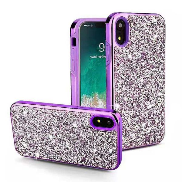 Алмазный Rhinestone Блеск Case 2 в 1 гальваническом Bling телефон Обложка для iPhone 11 XR XS MAX Samsung S10 х S10 Plus Примечания 10 LG Stylo 5 K40