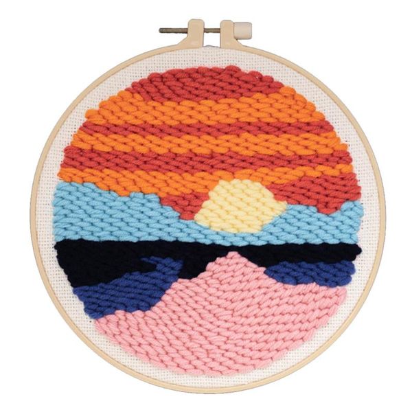 

diy rug hooking kit handcraft woolen embroidery knitting with punch needle, embroidery frame, yarn, scissor and so on, Black