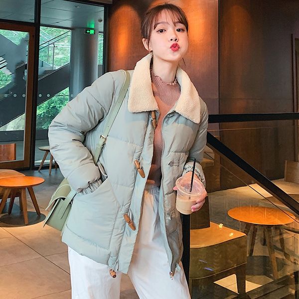 

women warm jacket parkas 2020 winter solid coat fashion women warm slim blouse thick long sleeve blouse loose coats, Black
