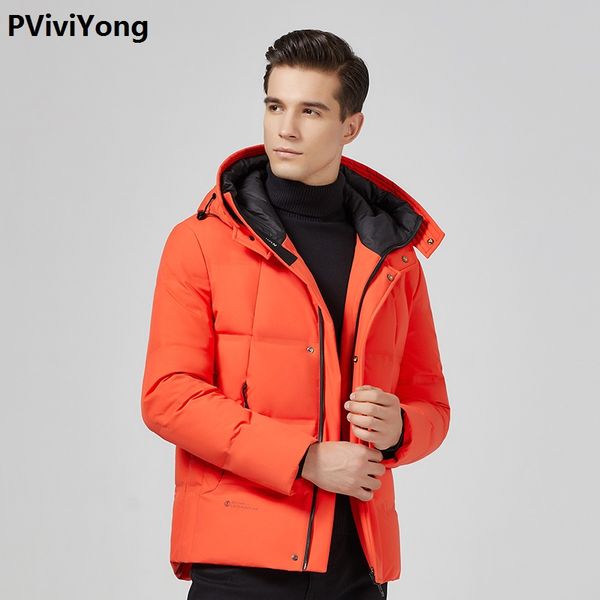 

pviviyong 2019 new men's down jacket hat white duck down jacket youth upset leisure coat parkas 802, Black