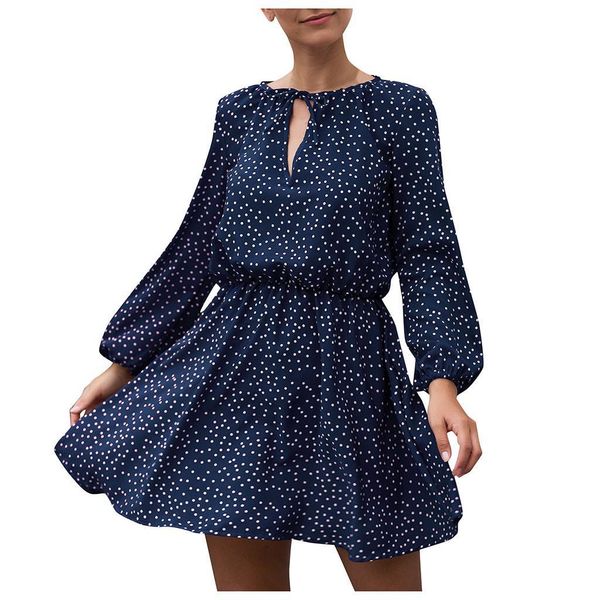 

spring polka dot dress women summer long sleeve v neck a line party dresses round neck casual spring loose vestidos, Black;gray