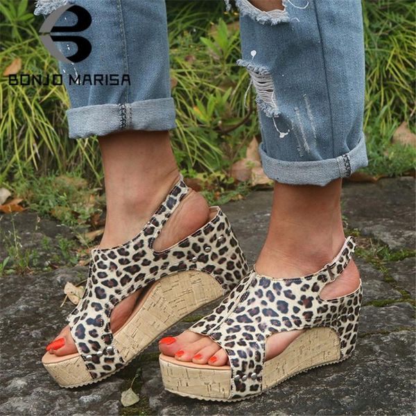 

bonjomarisa 2020 new arrival ins high wedges sandals elegant peep toe platform sandals women 2020 summer heels shoes woman, Black