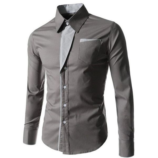 

2020 stand-up collar casual formal shirt men's long-sleeved shirt business slim office men's cotton formal, White;black