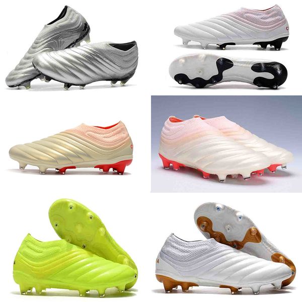 

2019 mens copa 19+ fg soccer shoes high original copa slip-on laceless waves design white black green football shoes boots