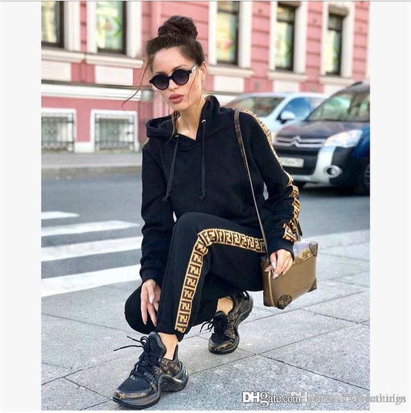 

19ss two pieces womens fashion brand tracksuits hoodies + pants autumn tracksuit for women cotton sweatshirt sports suit female luxury goods, Gray