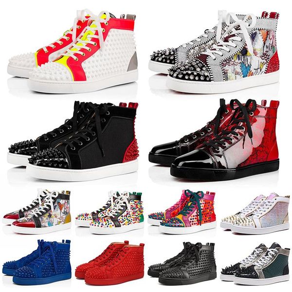 

designer luxury mens red bottoms shoes studded spikes womens spike shoes party lovers fashion genuine leather platform sneakers size 36-47, Black