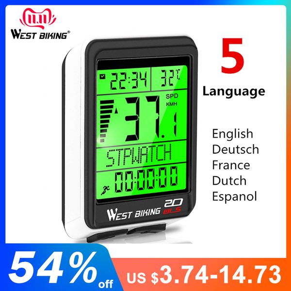 

west biking waterproof bike computer wireless 5 language bicycle cycling odometer satch speedometer 2.1ins led bike computer