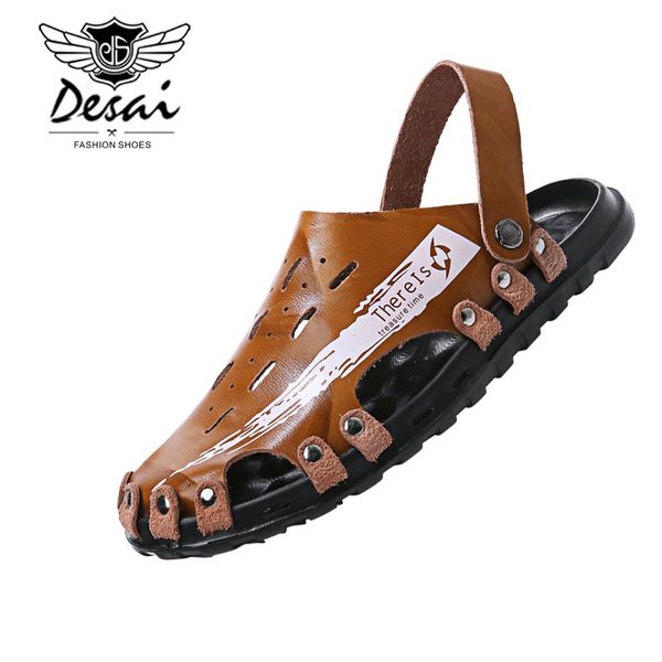 

men's sandals genuine leather shoes men outdoor casual leather sandals for men beach shoes leisure 3 colors size 38-44, Black