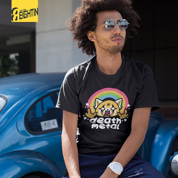 

death metal aggretsuko aggressive retsuko t shirts 100% cotton men's apparel tee shirts short sleeve t-shirts large size cartoon, White;black