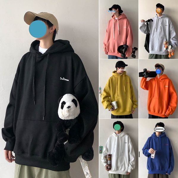 

legible 2020 spring autumn casual fleece loose hip hop hoodie men sweatshirts streetwear solid men's hoodies oversized, Black