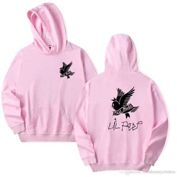 

lil peep bird printed designer hoodies for men women teenager casual harajuku sweatshirts top, Black