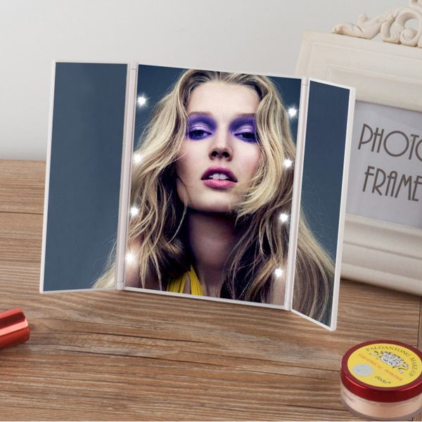 

8 led light folding beauty dressing table mirror table portable pocket travel rectangular makeup compact mirror (without battery