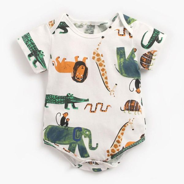 

31 styles baby cartoon print rompers summer short sleeve infant jumpsuit newborn clothes boy girl fashion pajamas clothing 0-3t, Blue