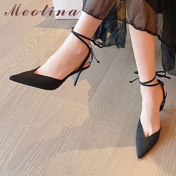 

meotina sandals women cross strap high heel shoes pointed toe stiletto heels dress ladies sandals summer black large size 43