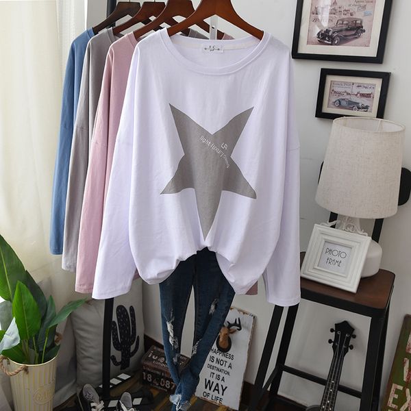 

harajuku applique white cotton sweatshirt women round neck long sleeve 2020 spring simple loose oversize casual hoodies z140
